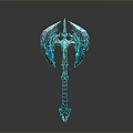 Ornate Crystal Battle Axe With Blue Purple Design And Icy Edge Weapon