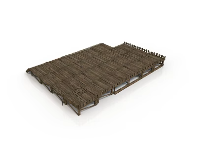 Natural Wooden Outdoor Deck Platform With Planked Surface And Fence Edging 3d model