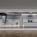 Clean Bright Modern Exhibition Hall Interior With Wall Charts Equipment Display And Wooden Floor
