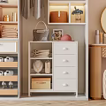 Modern White Storage Shelf with Drawers Handbag Folded Towels Jewelry and Photo Frame