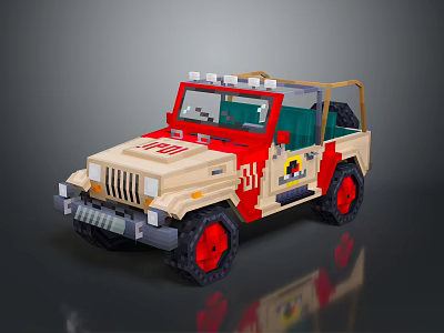 Beige And Red Military Off Road Vehicle Open Top Building Block Toy Model 3d model