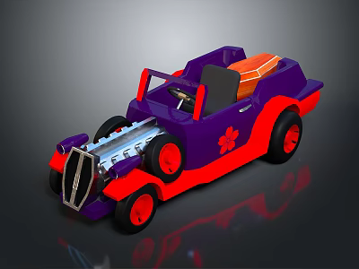 Purple Red Toy Car With Orange Seat Exposed Engine Red Wheels And Flower Pattern 3d model
