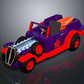 Purple Red Toy Car With Orange Seat Exposed Engine Red Wheels And Flower Pattern