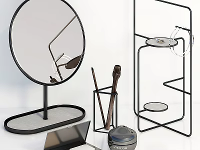 Perfume Cosmetics Display With Round Mirror Metal Stand Makeup Brushes And Brush Holder 3d model