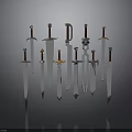 Various Medieval Swords Collection With Decorative Handles And Sharp Blades