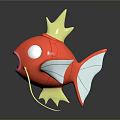 Red Fish Doll With Yellow Crown White Eyes Open Mouth And Red White Fins