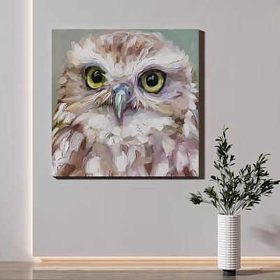 Colorful Owl Animal Painting With Vibrant Eyes And Detailed Feathers Wall Art 3d model