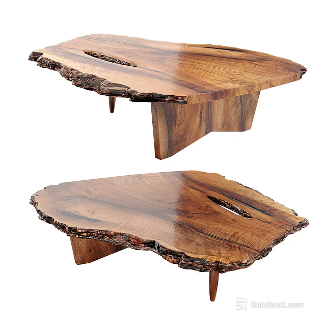 Rustic Natural Edge Solid Wood Coffee Table With Distinctive Wood Grain And Sturdy Legs 3d model 