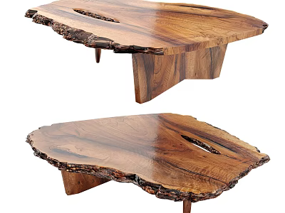 Rustic Natural Edge Solid Wood Coffee Table With Distinctive Wood Grain And Sturdy Legs 3d model