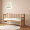 Natural Solid Wood Baby Crib With Comfortable Mattress For Warm Cozy Minimalist Nursery Room
