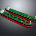 Two Cargo Ship Models With Green Decks And Red Hulls On Gray Background 3d model