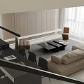 Modern Living Dining Room Interior With Sofa Coffee Table And Dining Chairs 3d model