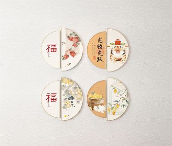 New Chinese Round Frame Painting Decorative Painting 3d model