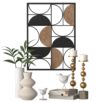 European-style Vase Book Candlestick Ornaments Wall Panel 3d model