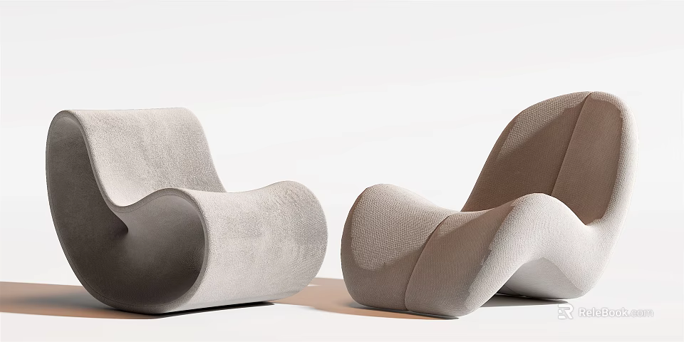 Modern Curved Single Sofa In Light Gray Fabric With Unique Ergonomic Design 3d model 