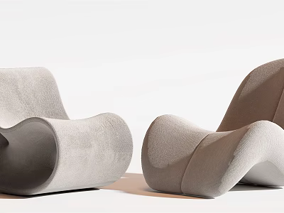 Modern Curved Single Sofa In Light Gray Fabric With Unique Ergonomic Design 3d model