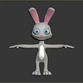 Cute White 3D Rabbit With Pink Ears Blue Eyes And Outstretched Arms On Gray Reflective Surface