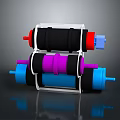 Mechanical Roller Assembly With Black Red Purple Blue Rollers And White Frame 3d model