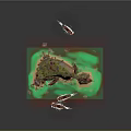 Cartoon Island Scene With Pirate Ships Green Water Trees And Sandy Beaches