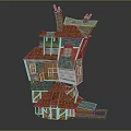 Cartoon Scene With Stacked Colorful Houses Featuring Unique Roofs Chimneys And Windows