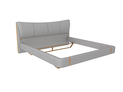 Modern Gray Double Bed With Upholstered Headboard And Metal Frame 3d model