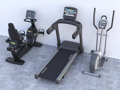 Home Gym Fitness Equipment Including Treadmill Exercise Bike And Elliptical Trainer With Digital Screens 3d model