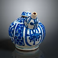 Blue And White Gourd Shaped Ceramic Sculpture With Floral Patterns And Decorative Carvings