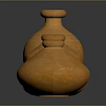 Three Orange Terracotta Vases With Various Shapes On Dark Background And Reflections