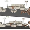 Modern Sofa Coffee Table Set With Sculptural Armchairs Floor Lamp And Potted Plant