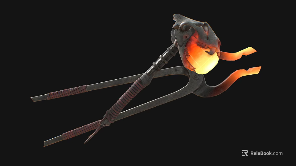 Heavy Duty Industrial Grade Blacksmith Tongs Holding Glowing Hot Fireball For Metalworking Crafts 3d model 