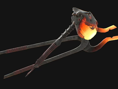Heavy Duty Industrial Grade Blacksmith Tongs Holding Glowing Hot Fireball For Metalworking Crafts 3d model