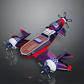Shiny Stylized 3D Seaplane Model With Multiple Propellers Purple Red White Colors 3d model
