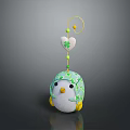 Cute Kids Penguin Toy With Green White Clover Patterns And Hanging Yellow Ball Heart