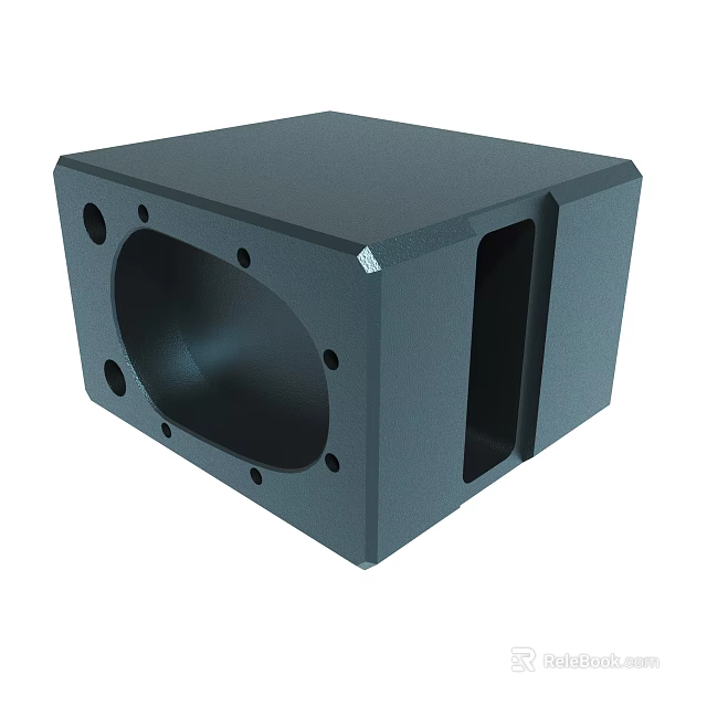 Gray Cube Shaped Mechanical Component With Holes And Rectangular Opening 3d model 