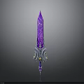 Purple Mythical Sword With Intricate Patterns Blue Silver Decorations And Gemstone Accent