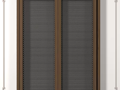 Modern Casement Window With Brown Frame And Perforated Mesh Design For Home Interior 3d model