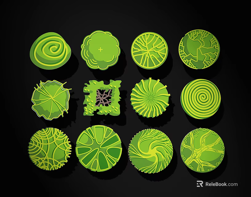 Twelve Green Circular Shapes With Various Intricate Patterns And Designs 3d model