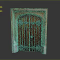 Classic Wooden Double Door With Arched Design And Black Metal Decorations