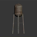 Decorative Household Water Tower Model With Rusty Metal Stand And Conical Top