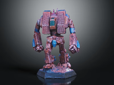 Red And Blue Detailed Mechanical Robot Figure With Armor Plates And Blue Base 3d model
