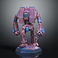 Red And Blue Detailed Mechanical Robot Figure With Armor Plates And Blue Base