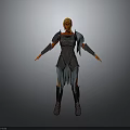 Standing Armored Character With Golden Hair Silver Blue Armor Cape And Metallic Guards