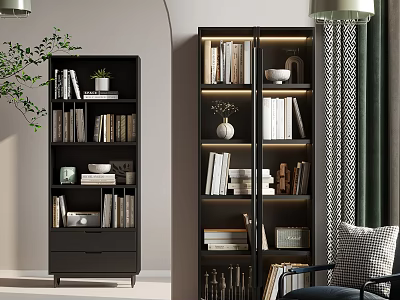Modern Bookcase With Layered Shelves Books Decorative Items And Ambient Lighting 3d model