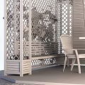 Outdoor Wooden Gazebo With Blue Roof Green Plants Around Table Chairs