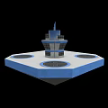 Hexagonal Platform With Central Blue Gray Structure Top Antenna And Circular Cross Openings