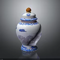 Dragon Design On Blue And White Porcelain Jar With Orange Top Ornament