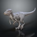 Realistic Velociraptor Dinosaur Figure Standing In Gray Color With Detailed Skin Texture On Dark Background