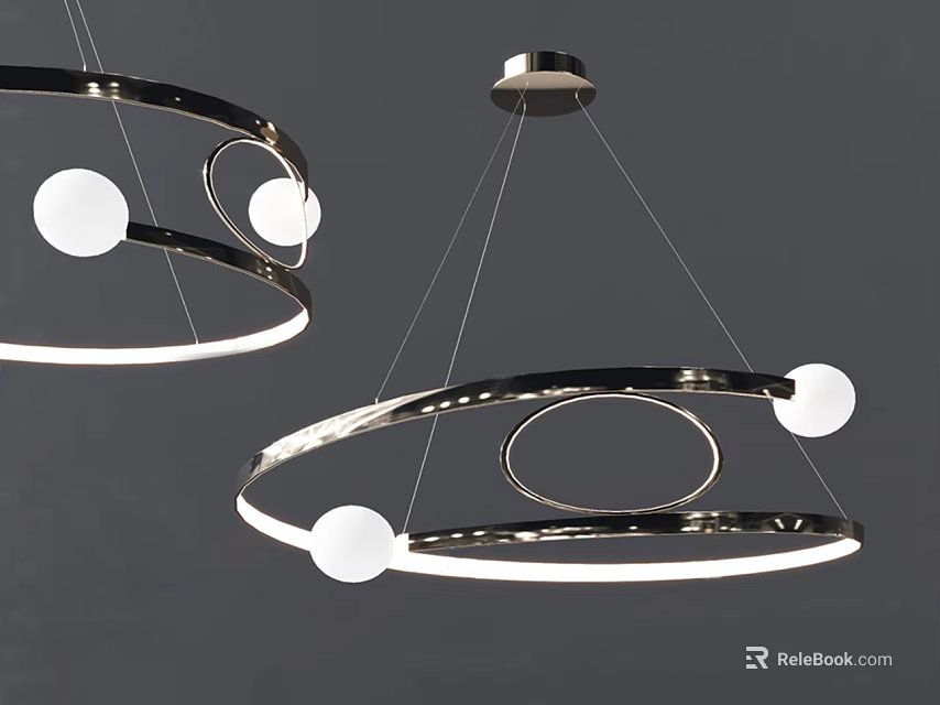 Modern Chandelier With Circular Metal Frame And Spherical Bulbs For Interior Lighting 3d model 