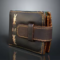 Dark Brown Leather Wallet With Strap Closure And Embroidery Stitching Details
