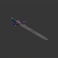 Fantasy Decorative Sword With Purple Blue Hilt Accents And Sharp Silver Blade